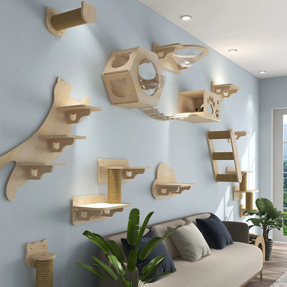Cat Wooden Wall Climbing Set