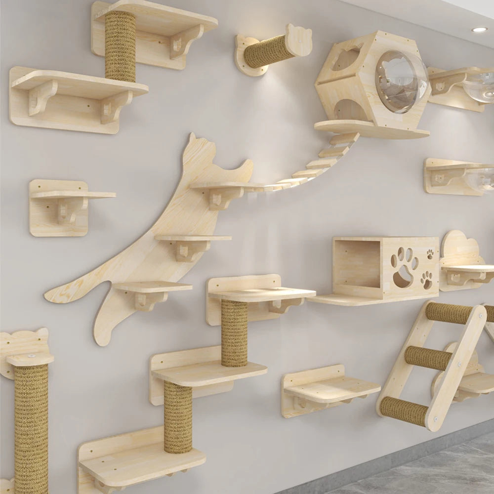 Cat Wooden Wall Climbing Set